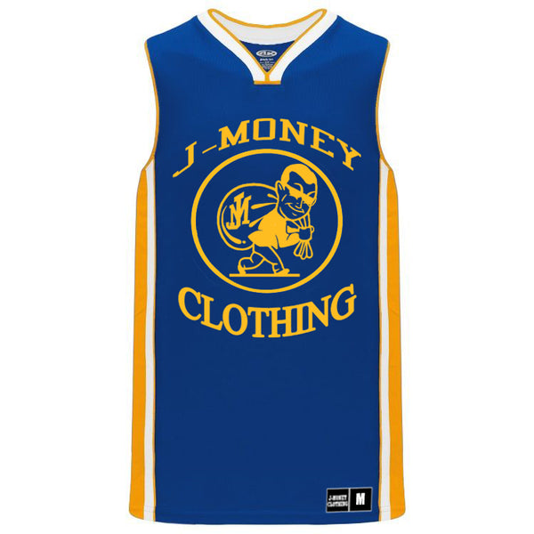 GOLDEN DUBS MONEY MAN BASKETBALL JERSEY (BLUE)