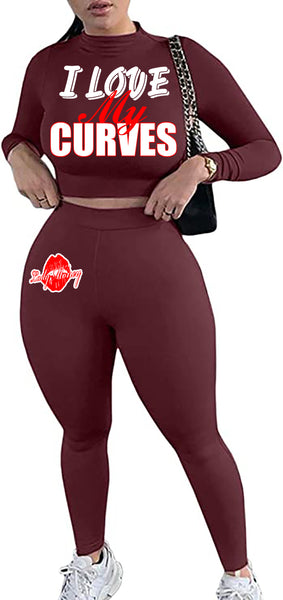 I LOVE MY CURVES SWEATER SET (WINE RED)