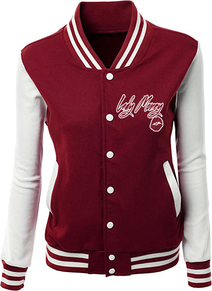 LADY MONEY CLOTHING VARSITY MONEY JACKET (BURGUNDY)