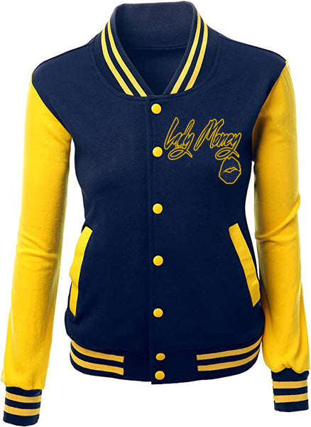 LADY MONEY CLOTHING VARSITY MONEY JACKET (NAVY BLUE/YELLOW)