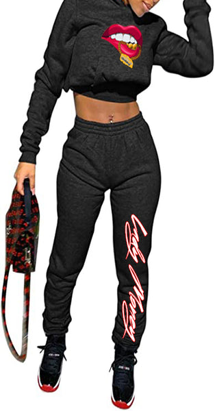 CROP TOP HOODIE MONEY COMBO SET (BLACK)