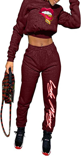 CROP TOP HOODIE MONEY COMBO SET (BURGUNDY)