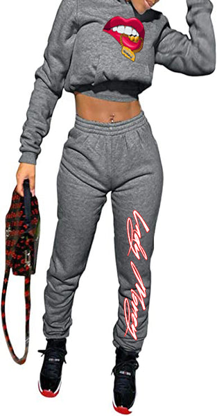 CROP TOP HOODIE MONEY COMBO SET (DARK GREY)