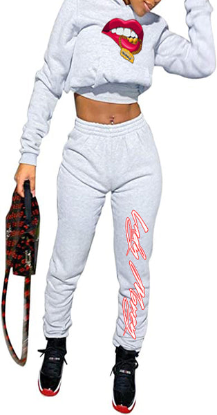 CROP TOP HOODIE MONEY COMBO SET (LIGHT GREY)