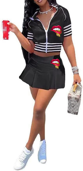 TRACKSUIT MONEY JACKET/SKIRT COMBO SET (BLACK)