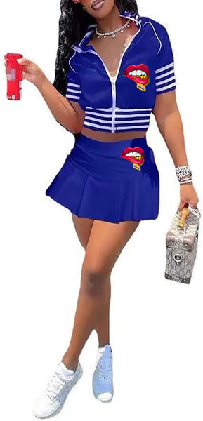 TRACKSUIT MONEY JACKET/SKIRT COMBO SET (BLUE)