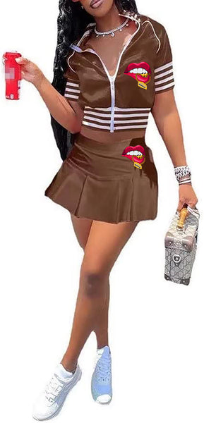 TRACKSUIT MONEY JACKET/SKIRT COMBO SET (BROWN)