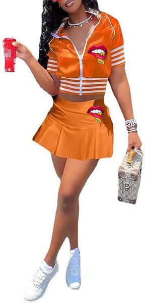 TRACKSUIT MONEY JACKET/SKIRT COMBO SET (ORANGE)