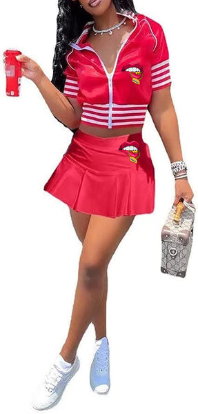 TRACKSUIT MONEY JACKET/SKIRT COMBO SET (RED)
