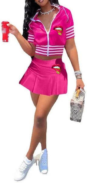 TRACKSUIT MONEY JACKET/SKIRT COMBO SET (ROSE RED)