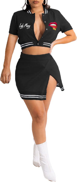 VARSITY MONEY JACKET/SKIRT COMBO SET (BLACK)
