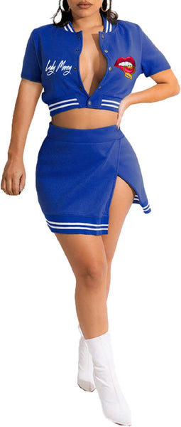 VARSITY MONEY JACKET/SKIRT COMBO SET (BLUE)