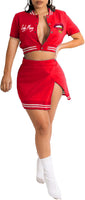 VARSITY MONEY JACKET/SKIRT COMBO SET (RED)